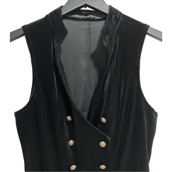 NEW Y2K SZ S Retro Black Velvet Corset Military Vest Gothic Button Festival Top - Picture 7 of 9